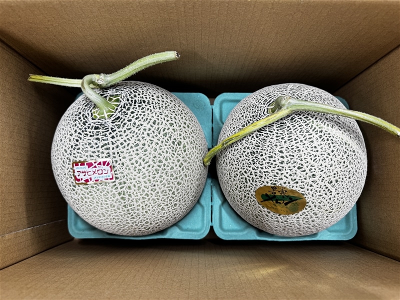 北海道産 アサヒメロン(赤肉)+暑寒メロン(青肉)セット（優品以上 約2kg