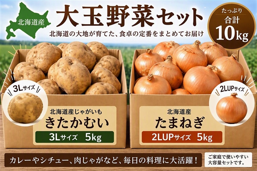 MEGAサイズ】北海道産じゃがいも＆玉ねぎセット約10kg《10月中旬～発送