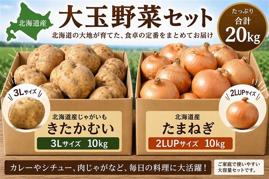 玉ねぎ正品ジャガイモB品ハーフ20キロ MEGAサイズ】北海道産じゃがいも＆玉ねぎセット約20kg《10月中旬～発送