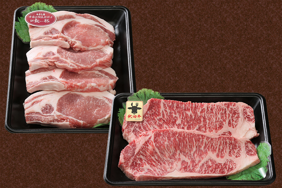 【お歳暮】【12/12発送】秋田牛・秋田県産桃豚ステーキセット(牛200g×2枚・豚150g×4枚)