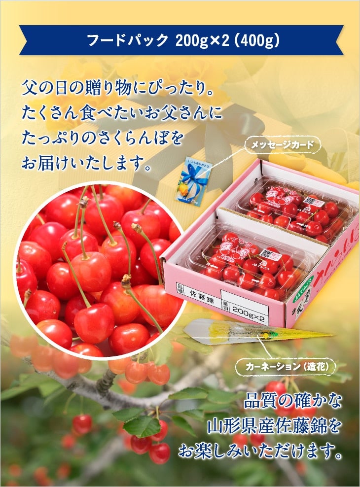 産地直送 通販 お取り寄せ父の日秀品さくらんぼ佐藤錦フードパック2P: ＪＡてんどうフーズ|ＪＡタウン