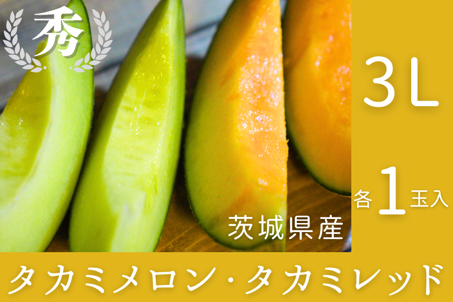 ☆茨城県産タカミメロン・タカミレッドセット 3L×各1玉入（秀）JA常総