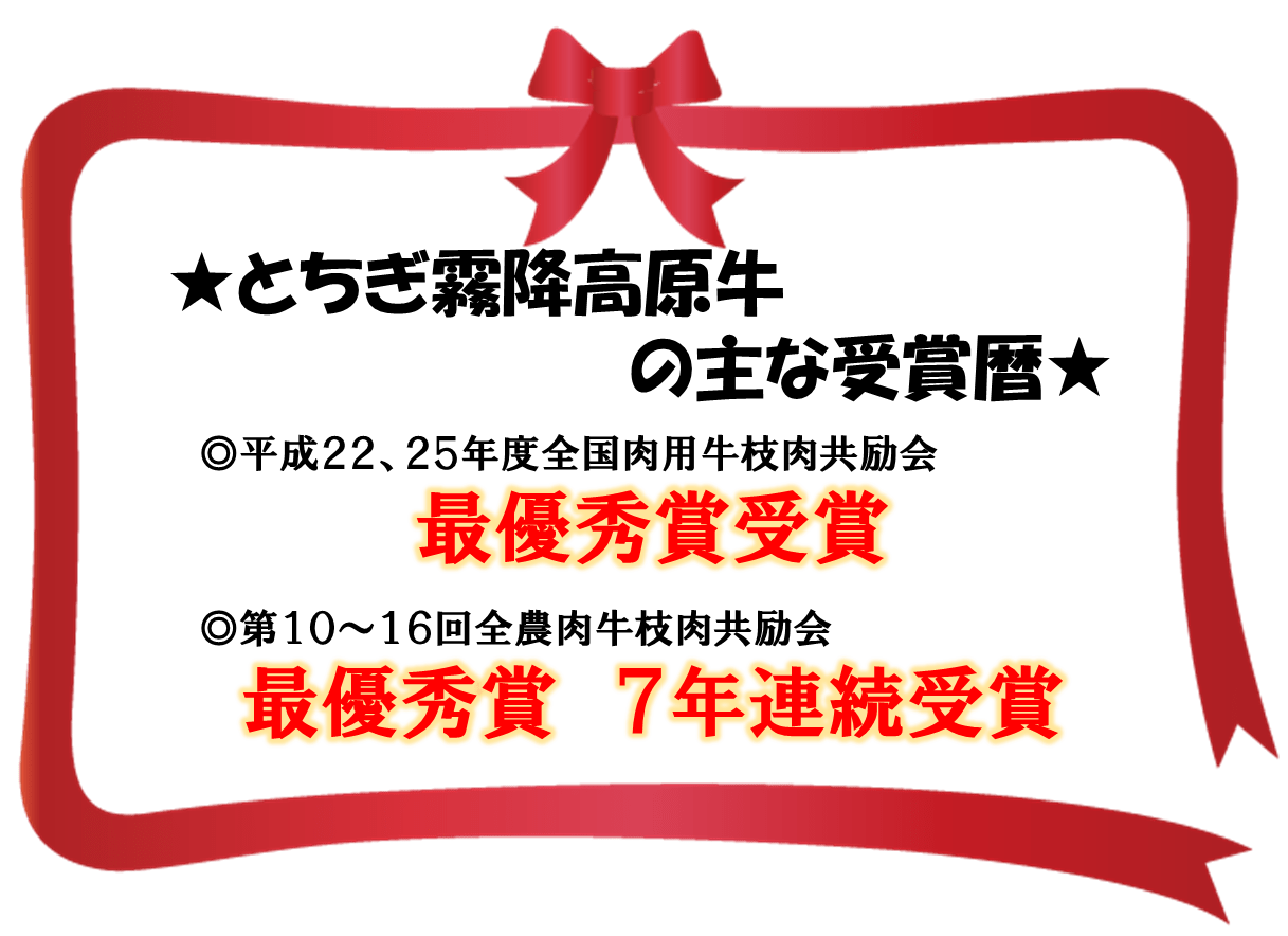 とちぎ霧降高原牛の主な受賞暦