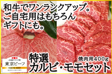 東京都産和牛　東京ビーフ　特選カルビ、モモ　焼肉セット　４００ｇ