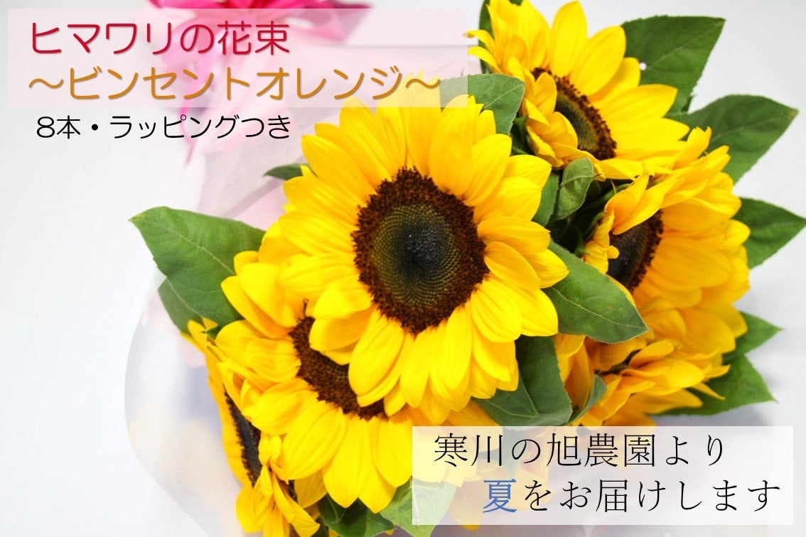 ヒマワリの花束〜ビンセント オレンジ〜　ヒマワリ８本（ラッピング付き）