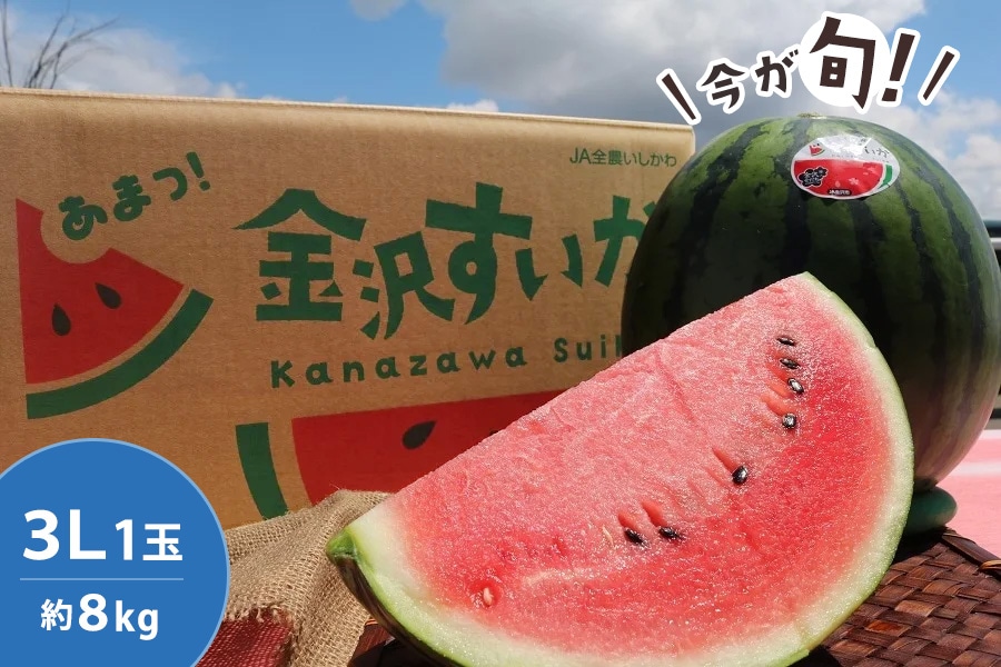 食べて応援石川県産】金沢すいか（3L1玉・約8kg）※6/12頃より順次発送