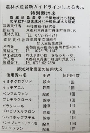 特別栽培米 節減対象農薬使用状況