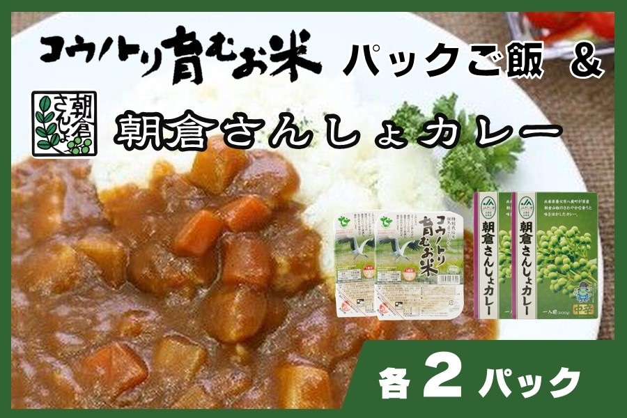 産地直送 通販 お取り寄せ朝倉さんしょカレー コウノトリ育むお米パックごはん 各２パック あつめて 兵庫 ｊａタウン