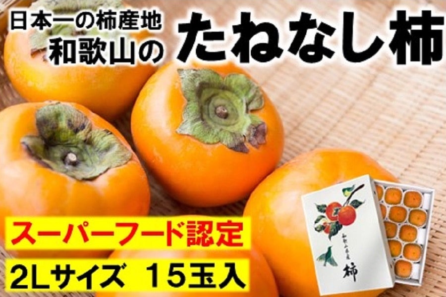 和歌山の柿　たねなし柿　２Ｌサイズ１５玉　４kg箱