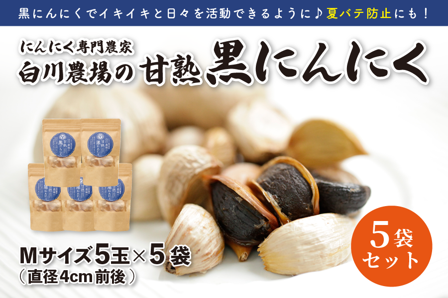 白川農場の甘熟黒にんにくMサイズ5玉 5袋セット: JAギフトセンターか