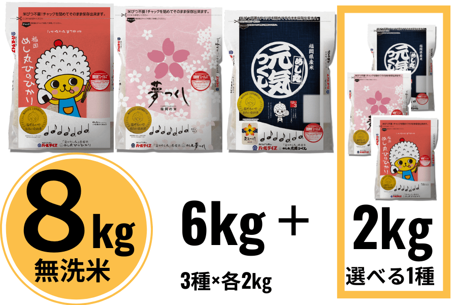 「金のめし丸」県産米 めし丸 3種たべくらべ8kg(令和7年産 福岡県産米)3種×2s(計6kg)+選べる2s