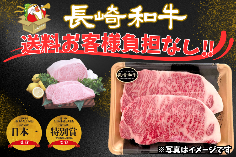 長崎和牛ロースステーキ2枚(計約400g)(簡易包装)【送料お客様負担なし】