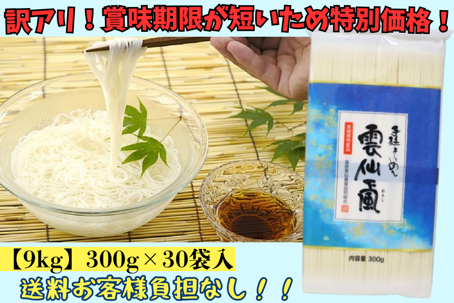 訳アリ！賞味期限が短いため特別価格！】≪9kg≫ 雲仙颪☆手延べ