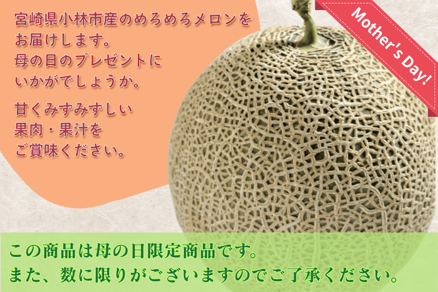 【母の日】宮崎県小林市産 めろめろメロン(3L〜4L)
