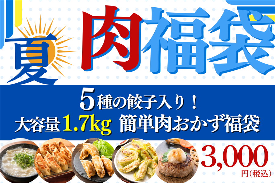 ◇肉福袋◇5種の餃子入り！大容量1.7kg簡単肉おかず福袋 ※8/7(金)発送