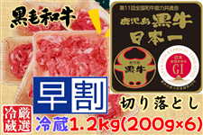 4月予約 早割47]【厳選冷蔵】鹿児島黒牛切り落とし1.2kg.: お肉