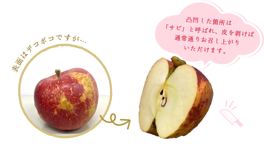 凸凹した箇所は 「サビ」と呼ばれ、皮を剥けば 通常通りお召し上がり いただけます。