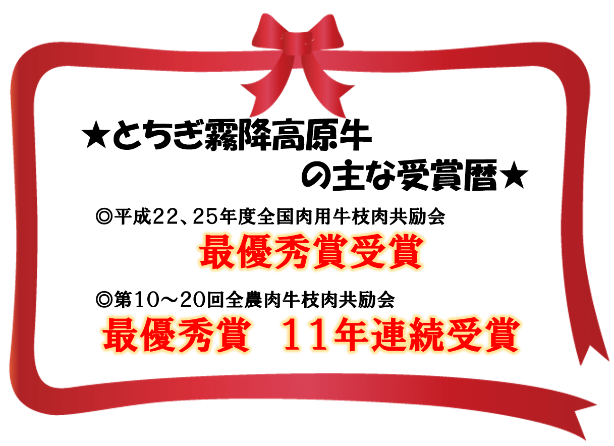 とちぎ霧降高原牛の主な受賞暦