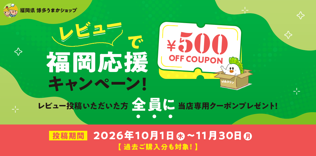 レビューで福岡応援キャンペーン！レビュー投稿いただいた方全員に当店