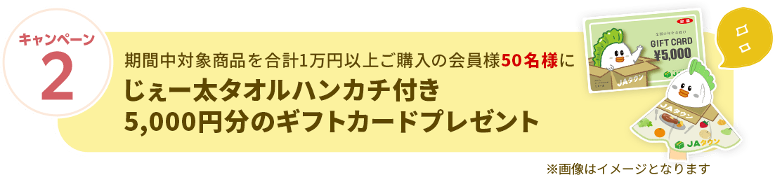 ���Ԓ��Ώۏ��i�����v1���~�ȏ�
���w���̉���l50���l�ɂ����[���^�I���n���J�`�t��
5,000�~���̃M�t�g�J�[�h
�v���[���g